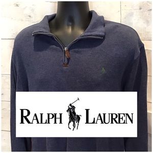 RALPH LAUREN 1/4 Zip Polo Pullover Sz L Steel Blue